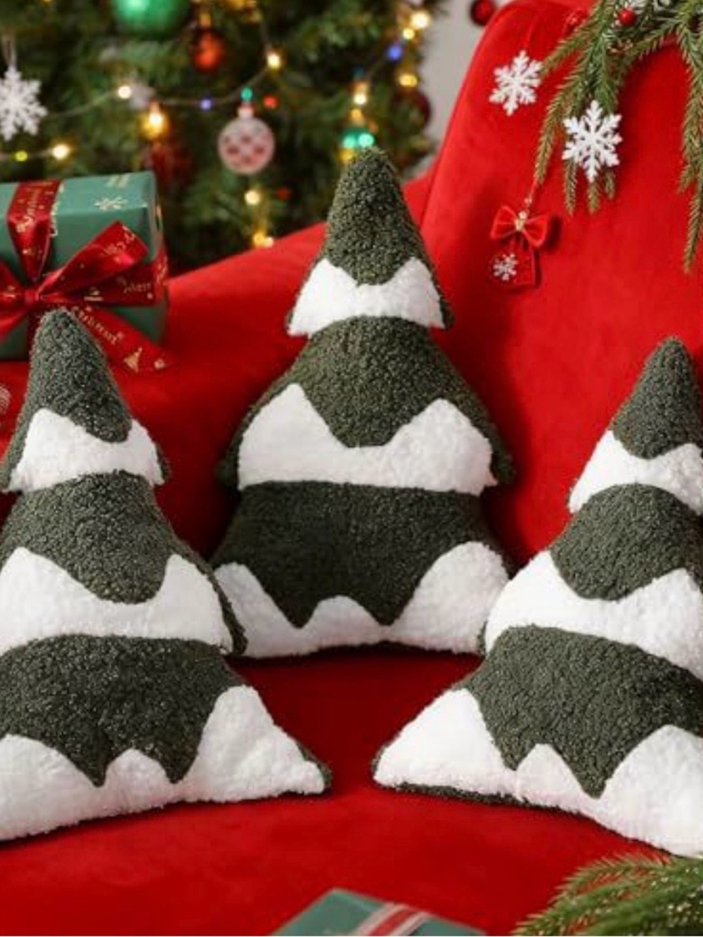 Plush Green and White Holiday Tree Throw Pillow - Brand